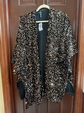 torrid Black Sequin Open-Front Poncho with Gold Sparkle